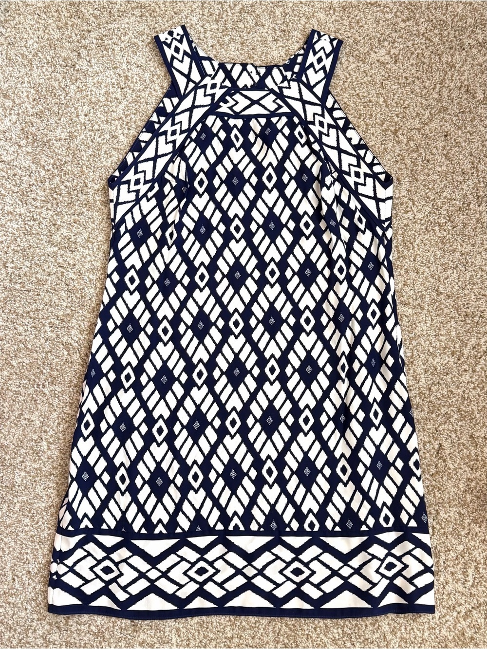 Alice & Trixie Silk Shift Navy & White Geometric Halter Mini Dress Size Small